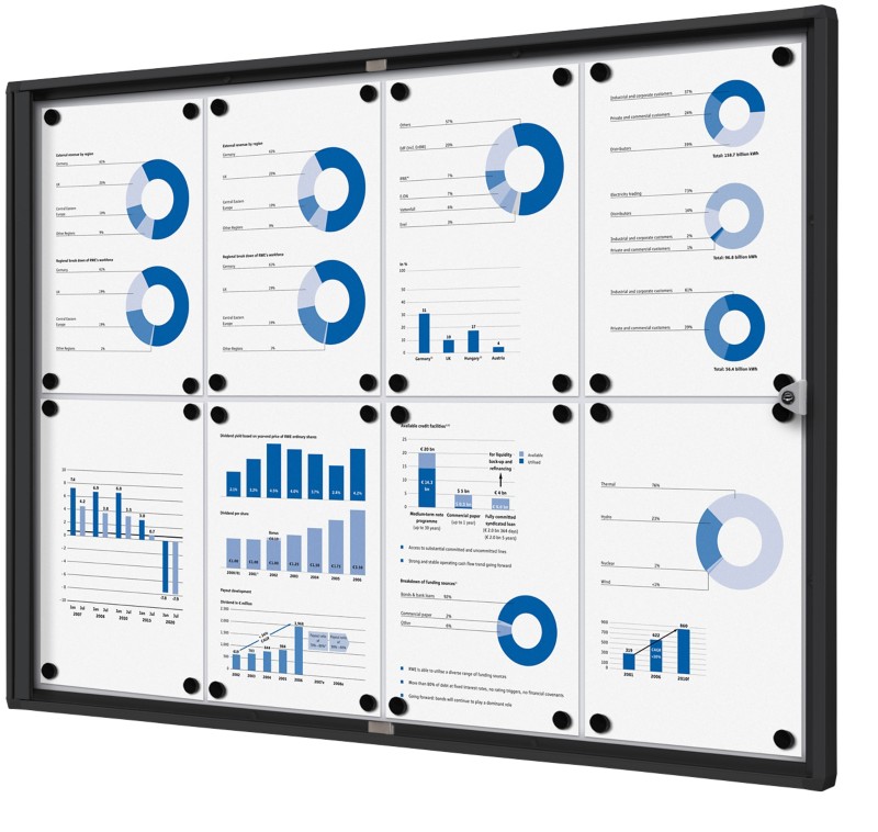 SHOWDOWN Abschließbarer Schaukasten Magnetisch 93,1 (B) x 65,5 (H) cm Schwarz 8 x DIN A4