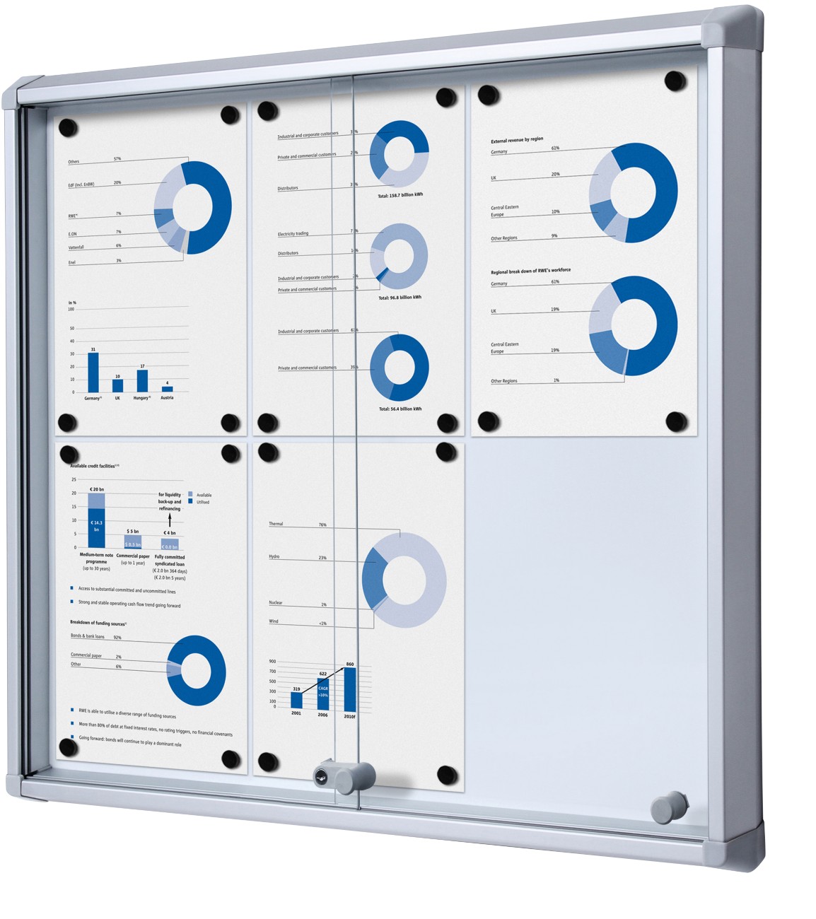 Thumbnail - SHOWDOWN Abschließbarer Schaukasten Magnetisch 72 (B) x 67,5 (H) cm Silber 6 x DIN A4