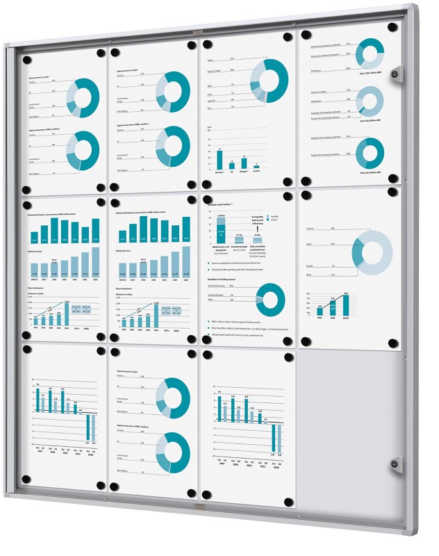SHOWDOWN Abschließbarer Schaukasten Magnetisch 93,1 (B) x 96,3 (H) cm Silber 12 x DIN A4
