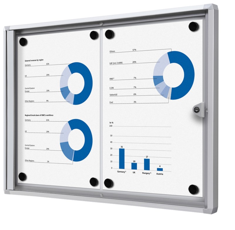 SHOWDOWN Abschließbarer Schaukasten Magnetisch 49,1 B x 35 H cm Silber 2 x DIN A4