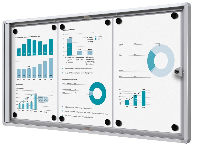 Thumbnail - SHOWDOWN Abschließbarer Schaukasten Magnetisch 71,1 B x 35 H cm Silber 3 x DIN A4