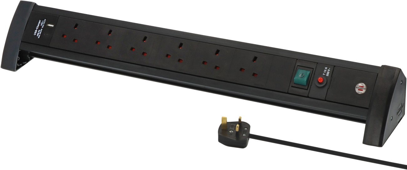 Brennenstuhl Premium Office-Line Power Unit For Desk Usb-C Power Delivery 30W & Usb-A 18W Switch 6-Way 3M Black