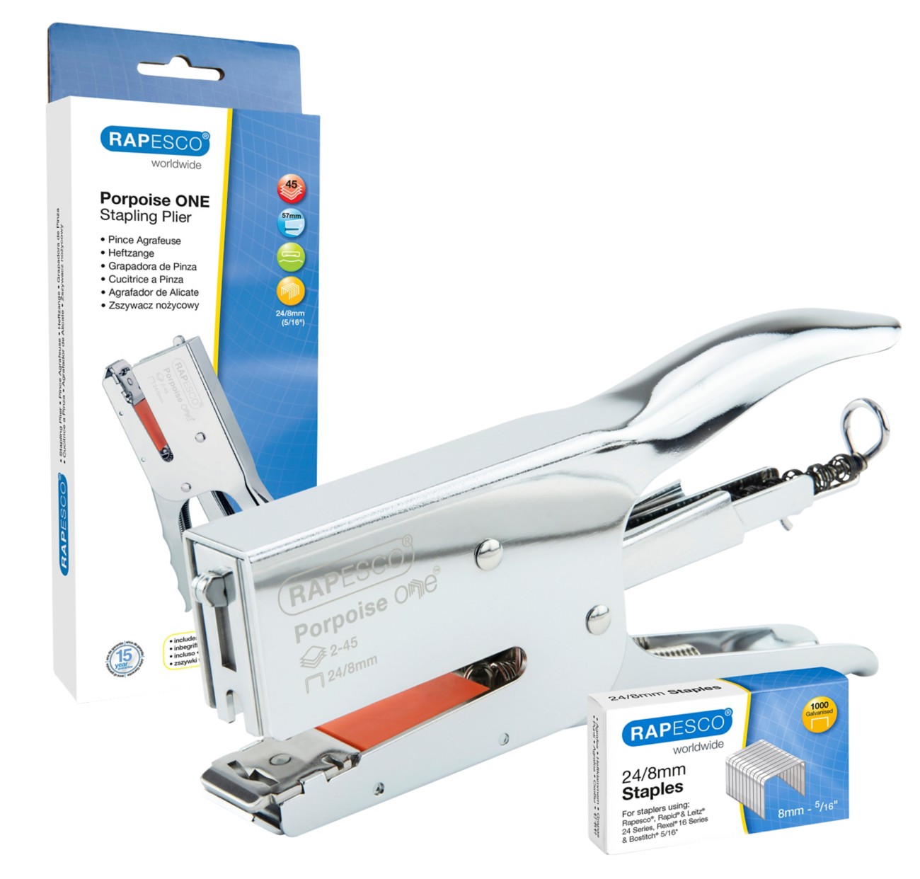 Rapesco Heftzange 1794 24/8 Silber 8,8 x 2,7 x 26,2 cm mit Heftklammern