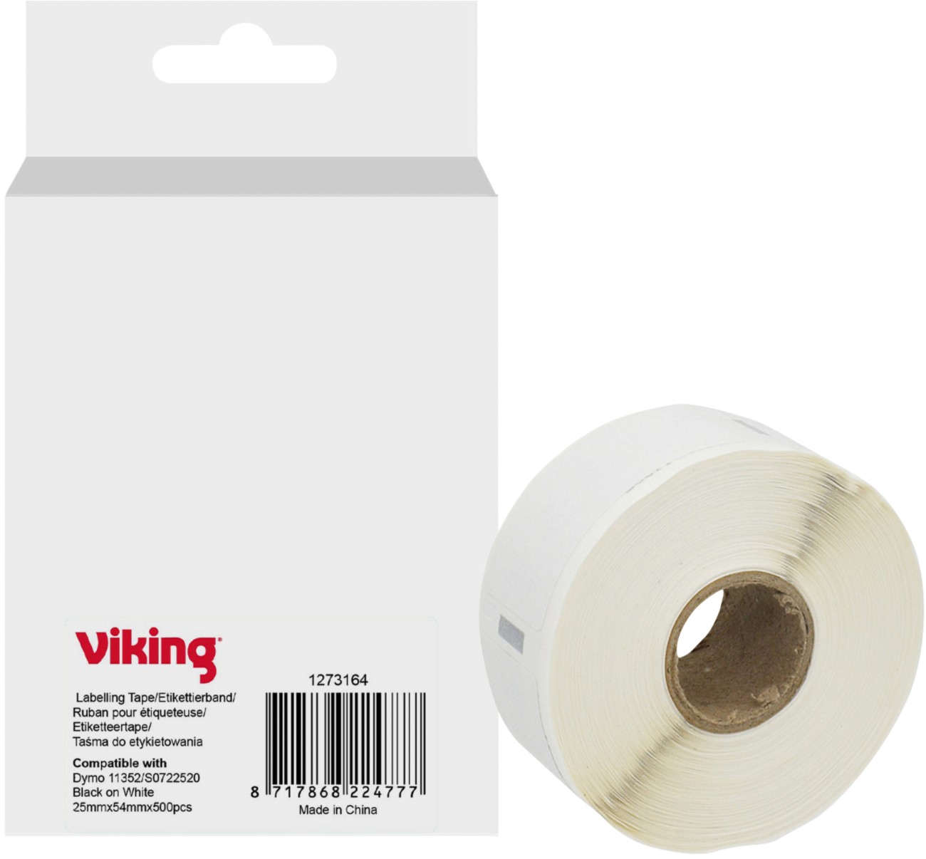 Viking Etikettenrolle Kompatibel mit DYMO S0722520 WB-DMRL11352-WT Zum Ankleben Schwarz auf Weiß 25 x 85 mm Thermodruck
