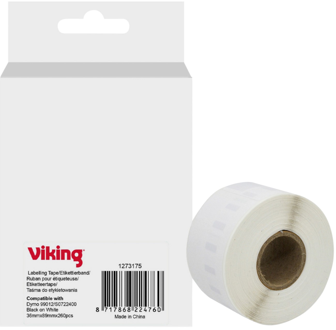 Viking Etikettenrolle Kompatibel mit DYMO 1983172 WB-DMRL99012-WT Zum Ankleben Schwarz auf Weiß 36 x 45 mm Thermodruck
