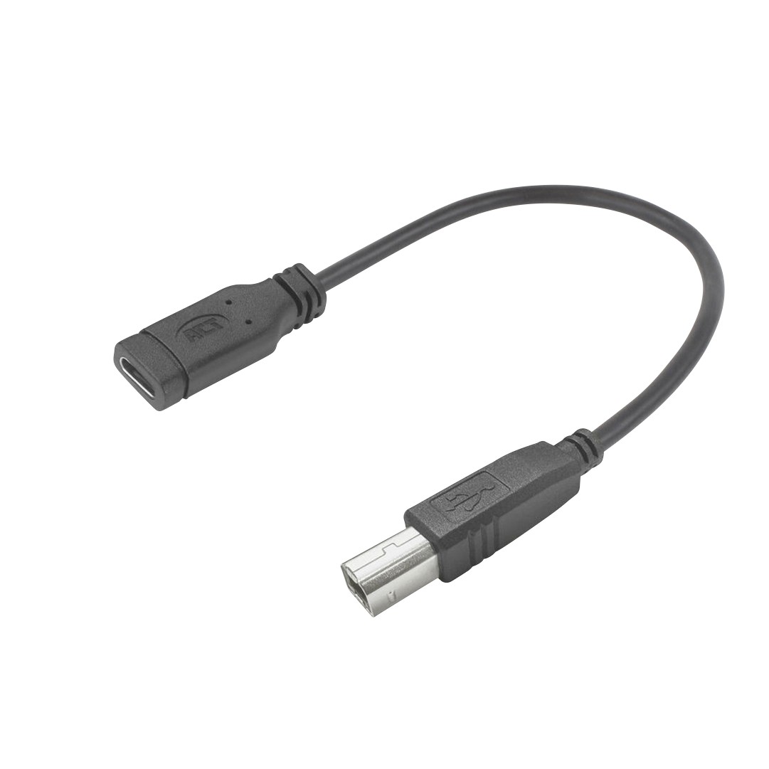 ACT USB-C-Adapterkabel 0,2 m USB Typ-C Stecker auf USB Typ-B 2.0 Buchse Schwarz