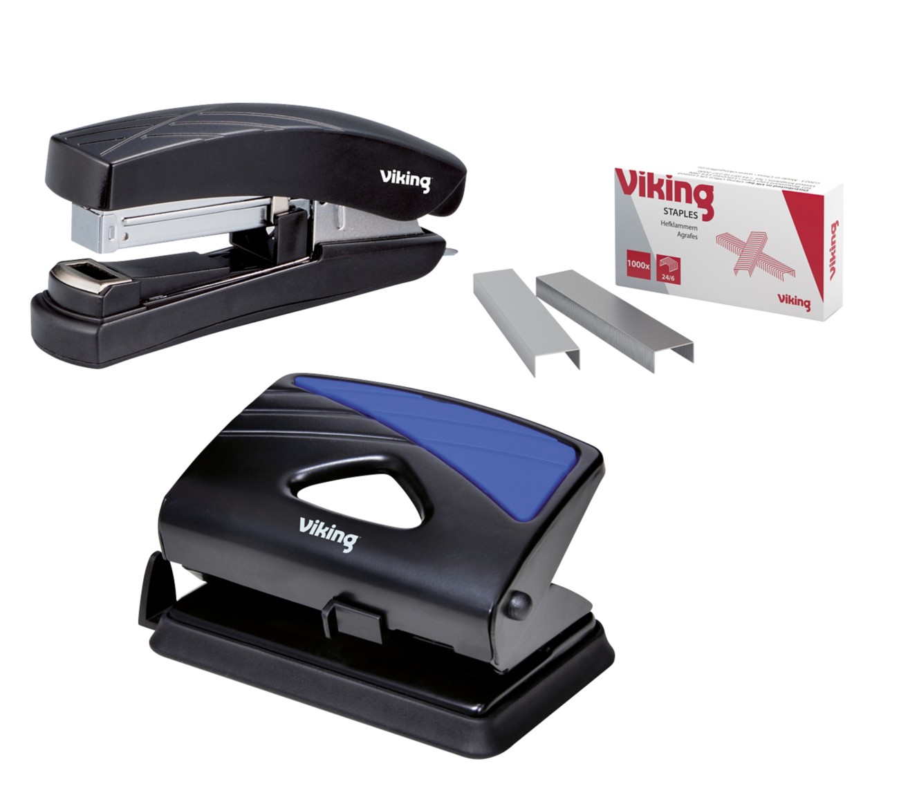 Viking Heftgerät Halbstreifen 24/6, 26/6 Schwarz 30 Blatt Metall + Locher + 1.000 Heftklammern