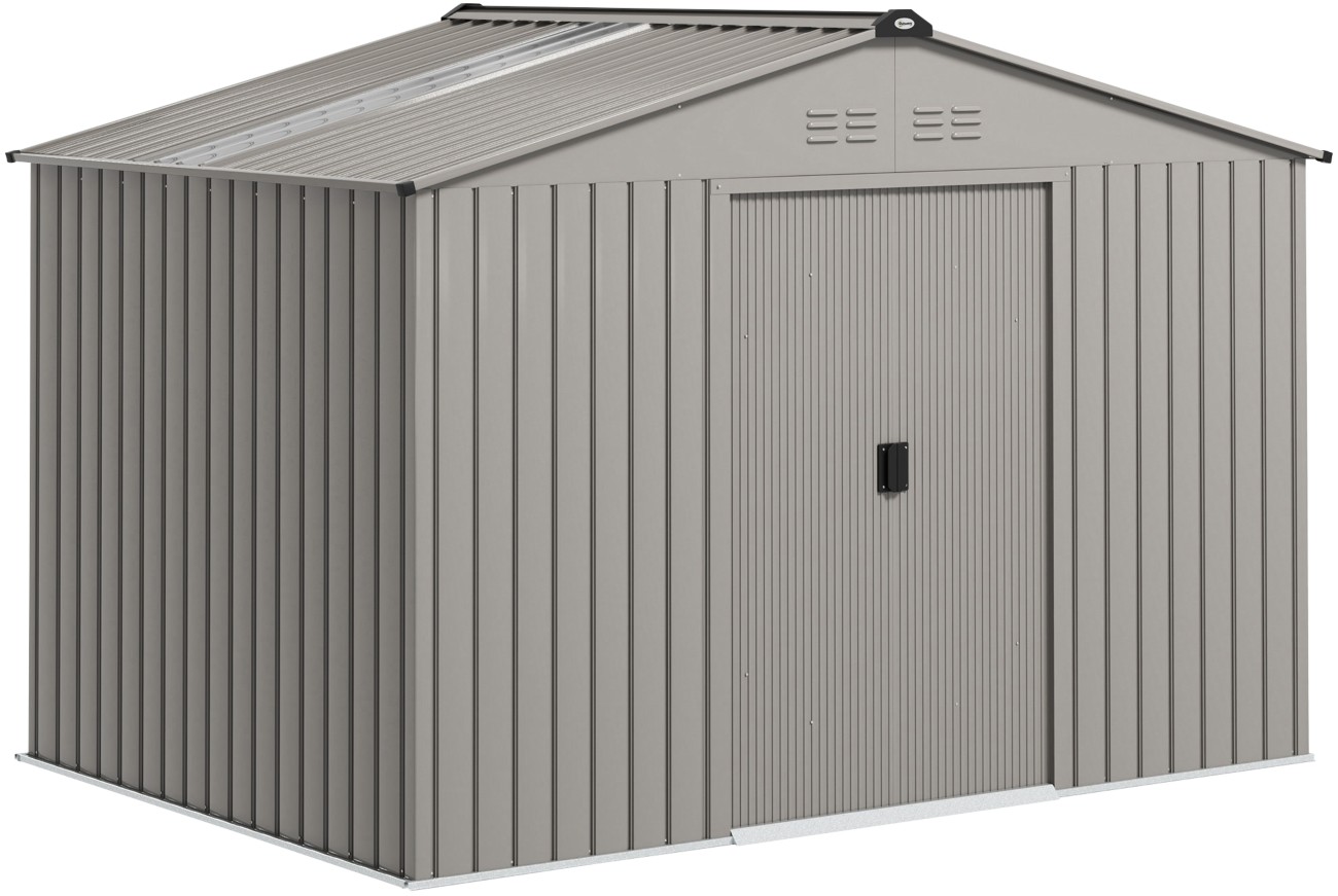 Outsunny 9 X 6Ft Galvanised Garden Storage Shed With Sliding Door, Grey - Image 4