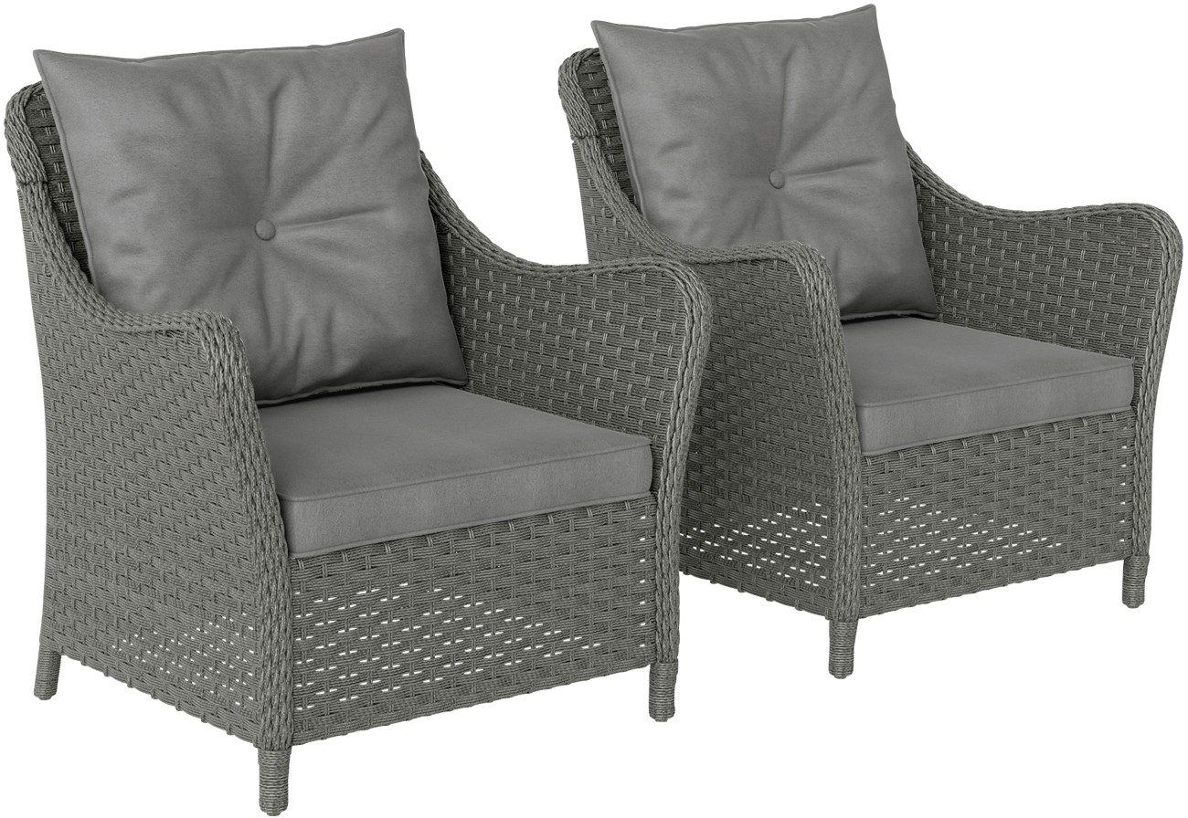 Outsunny Outdoor Rattan Chair Pe Rattan, Steel Dark Grey Outdoor Pack Of 2