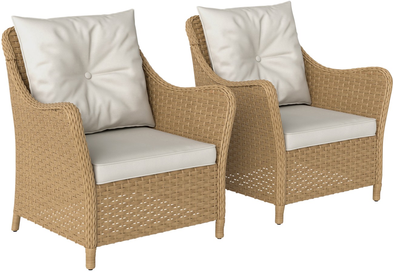 Outsunny 2 Pieces Rattan Garden Chairs, Cushioned Rattan Chairs, Beige - Image 4
