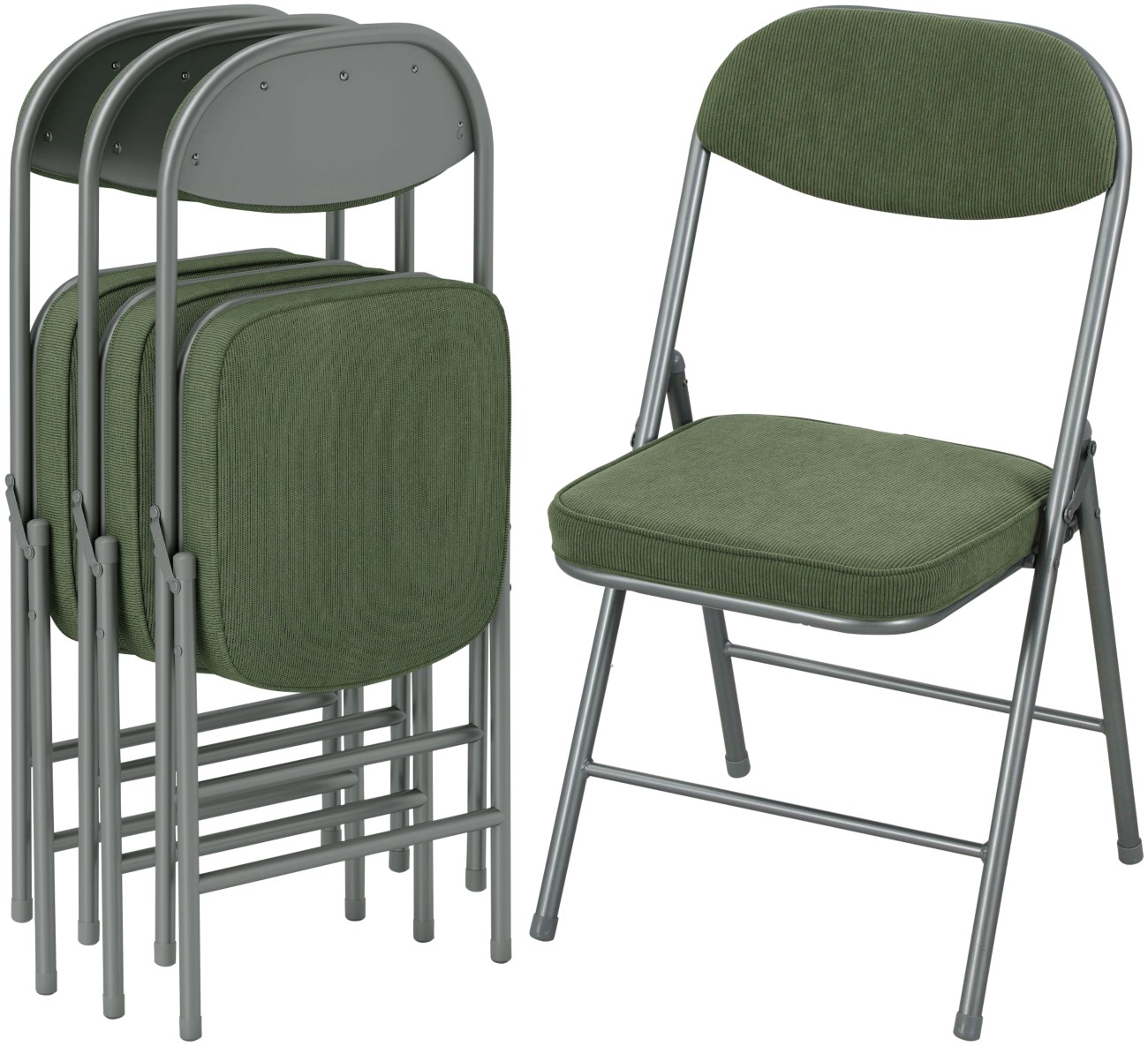Rackhams Green Folding Chairs Set Of 4 With Cushioned Seat, Steel Frame, - 4 - Corduroy, Steel, Sponge - Image 6