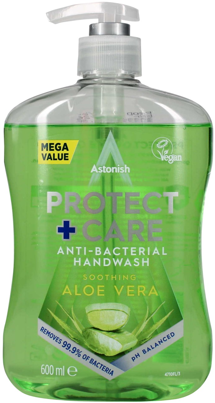 Astonish Protect + Care Hand Wash Antibacterial Liquid Aloe Vera Green 600 Ml