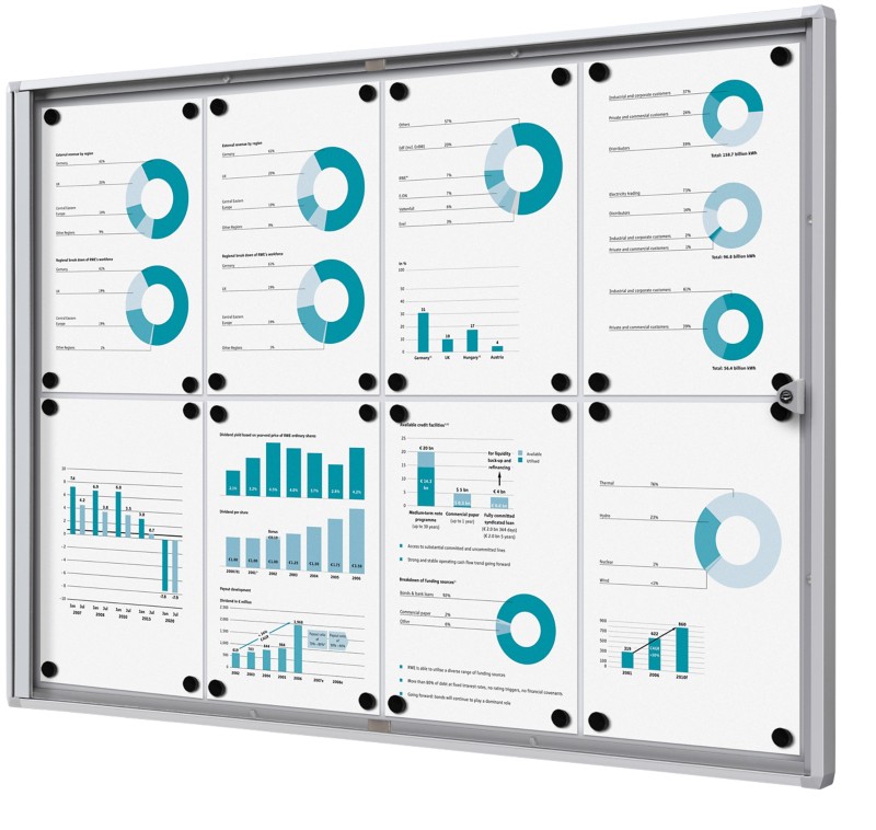SHOWDOWN Abschließbarer Schaukasten Magnetisch 93,1 B x 65,5 H cm Silber 8 x DIN A4