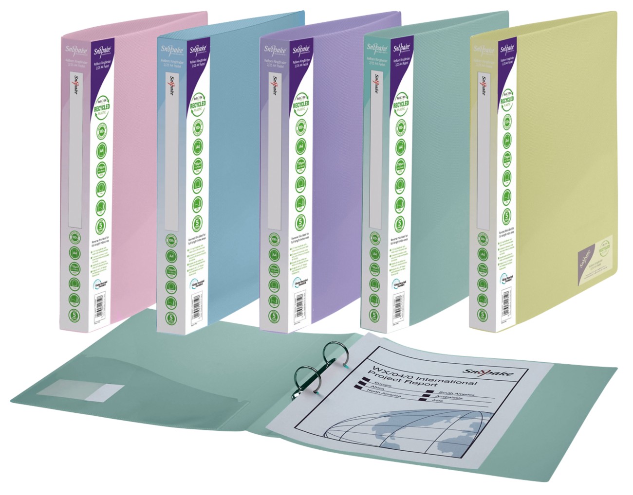 Snopake Reborn Ring Binder Pp (Polypropylene) A4 2 Rings Assorted 15918 Pack Of 5