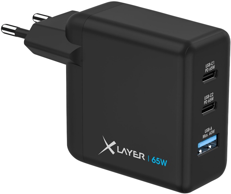 XLayer Ladegerät 65 W 2 x USB-C 65 W, 1 x USB-A 60 W Schwarz