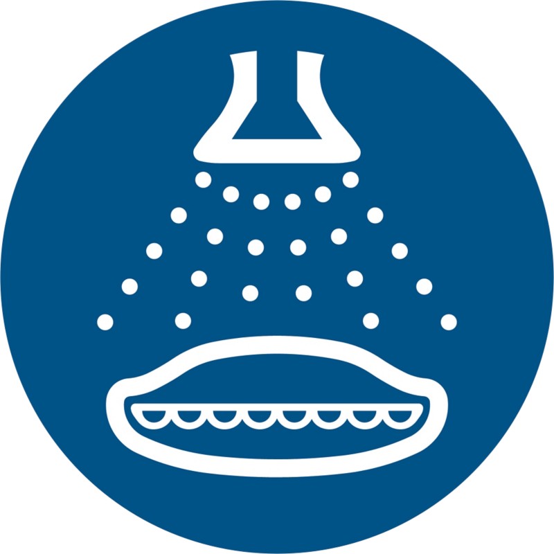 Djois Warnschild Wassersprühanlage anschalten beim Aussetzvorgang Klebstoff, einschraubbar PP (Polypropylen) 20 (B) x 0,...