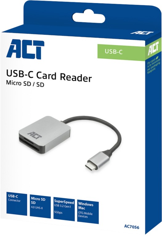 ACT USB-C Kartenlesegerät für SD und Micro-SD, SD 4.0 UHS-II