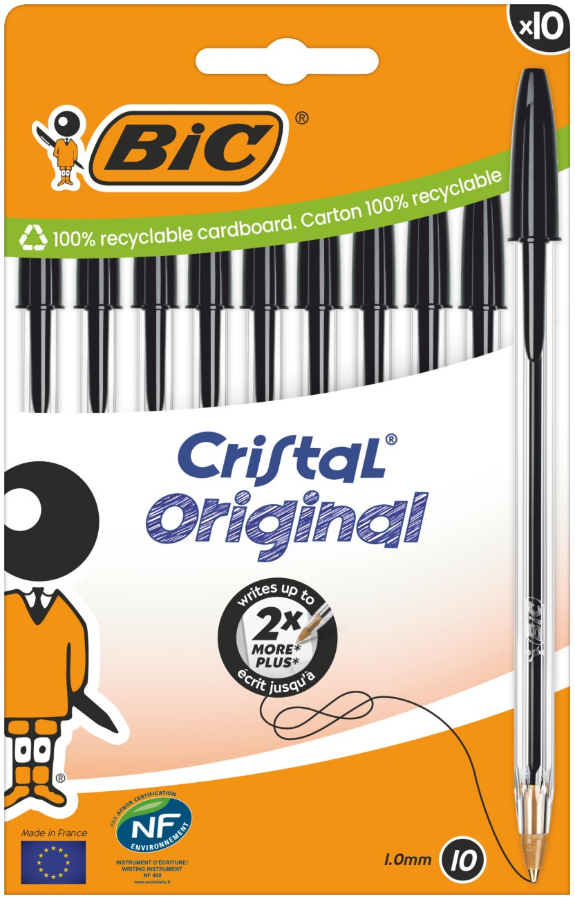 Bic Cristal Original Ballpoint Pen Black Medium 0.4 Mm Pack Of 10