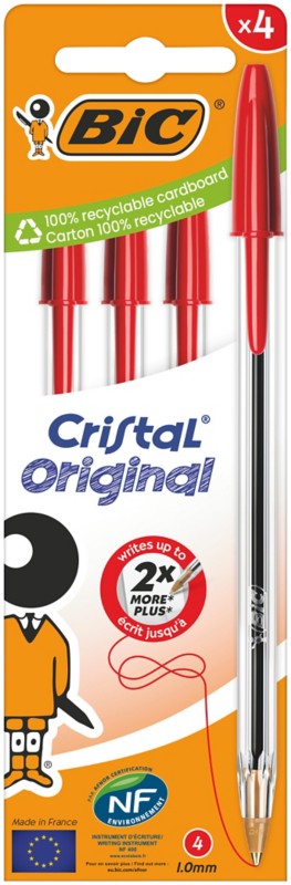 BIC Cristal Original Kugelschreiber Medium 0,4 mm Rot 4 Stück