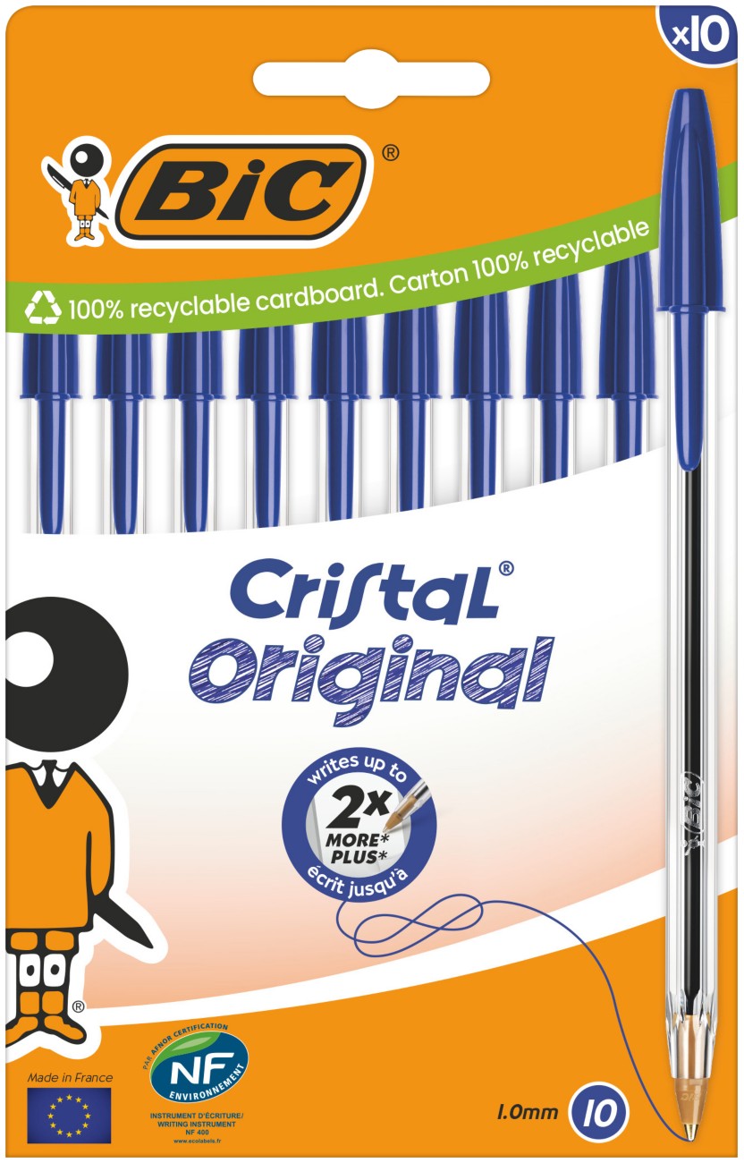 Bic Cristal Original Ballpoint Pen Medium 0.4 Mm Blue Pack Of 10