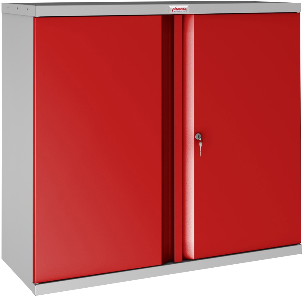 Phoenix Scl Series Regular Door Cupboard Steel 1 Shelf Lockable 915 X 370 X 830 Mm Grey, Red