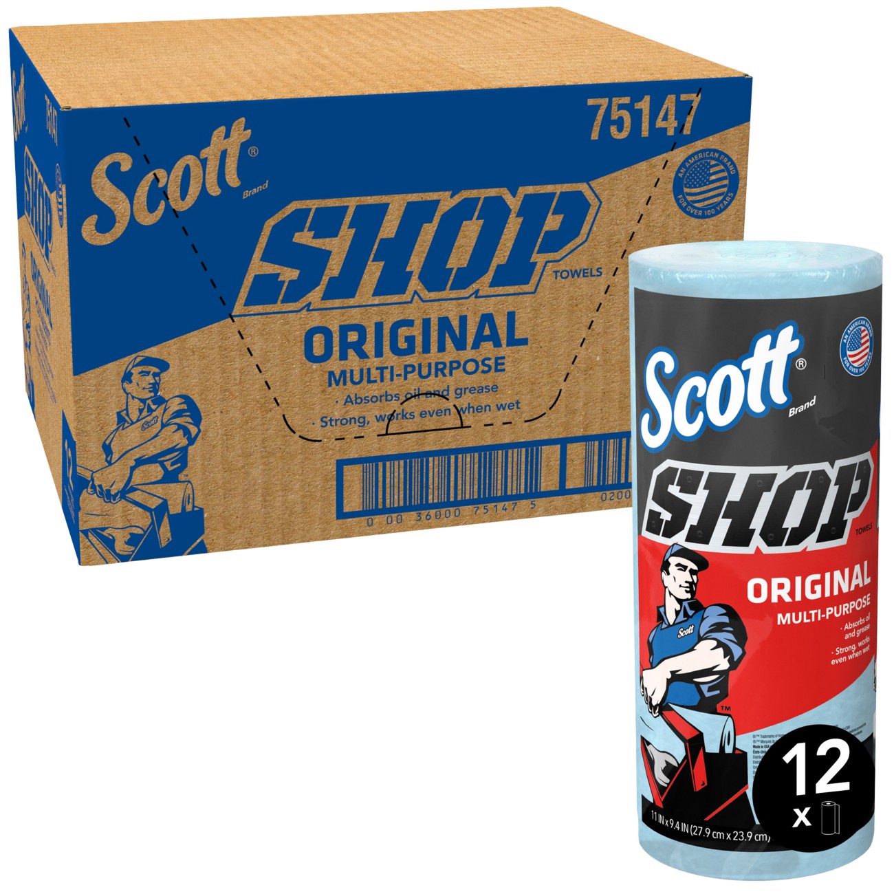Scott Shop Original Paper Hand Towels Blue 1 Ply 75147 55 Sheets Pack Of 12