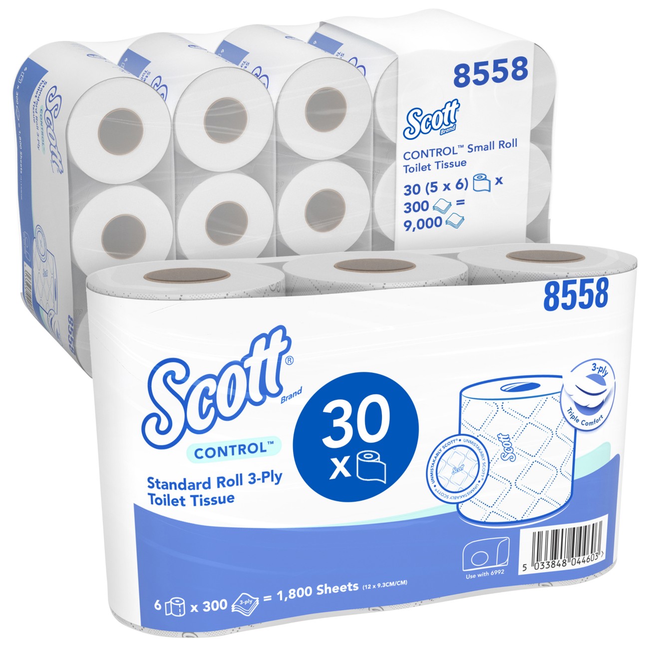 Scott Control Toilet Tissue 3 Ply 8558 30 Rolls Of 300 Sheets
