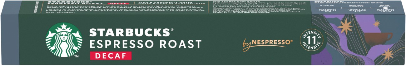 Starbucks By Nespresso Dark Espresso Roast Decaffeinated Coffee Capsules Espresso Intensity 11 Dark Arabica 57 G Pack Of 10