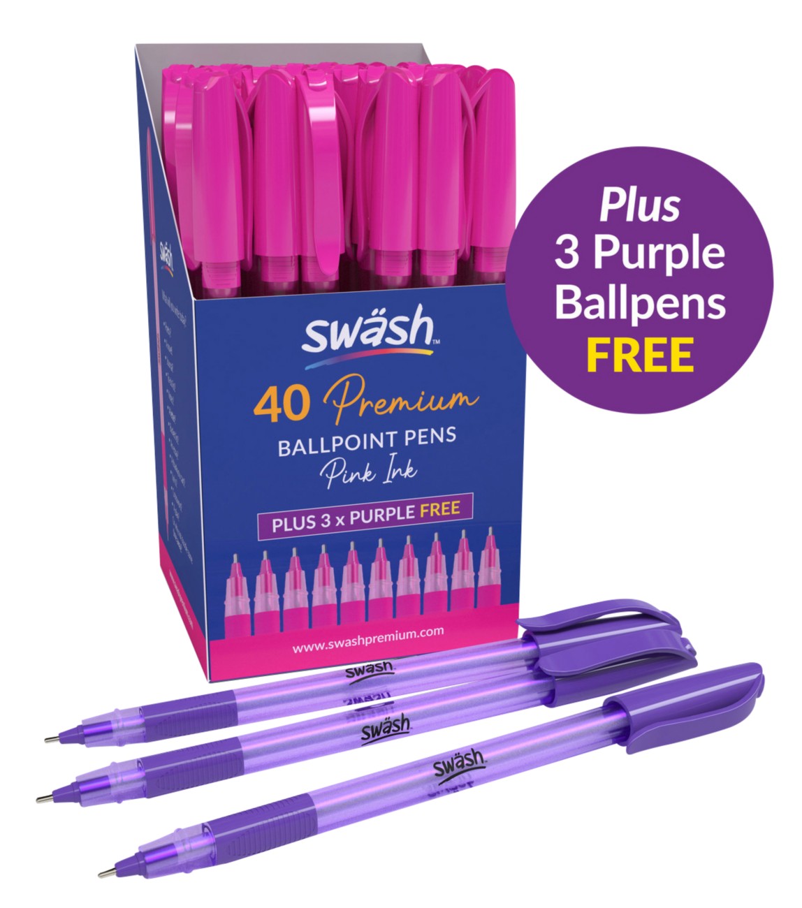 Swäsh Triangular Ballpoint Pen Pink Medium Ballpoint 4Pack Of 3