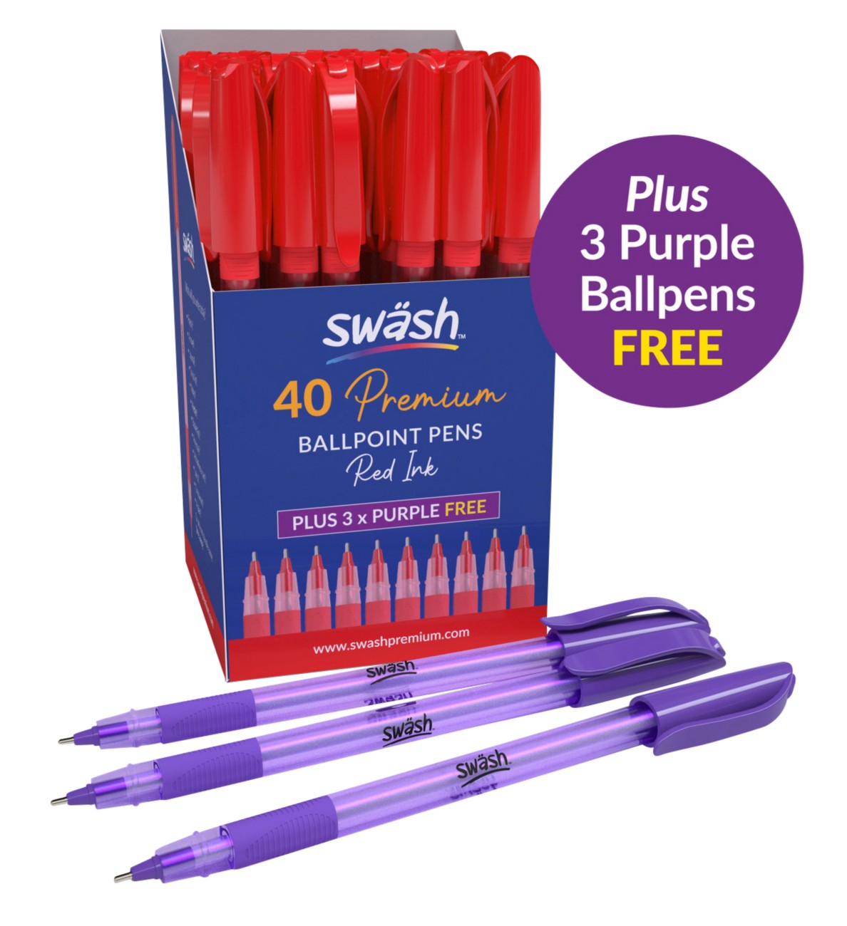 Swäsh Triangular Ballpoint Pen Red Medium Ballpoint 4Pack Of 3