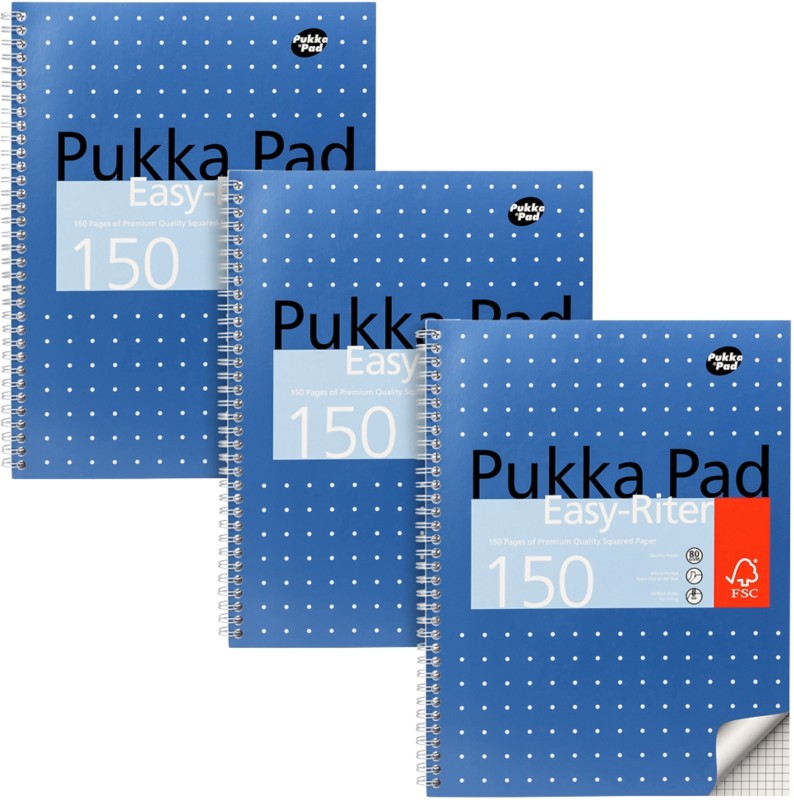 Pukka Metallics Notizbuch DIN A4 Kariert Doppeldraht Seitlich gebunden Karton Hardback Metallicblau Gelocht 150 Seiten 3...