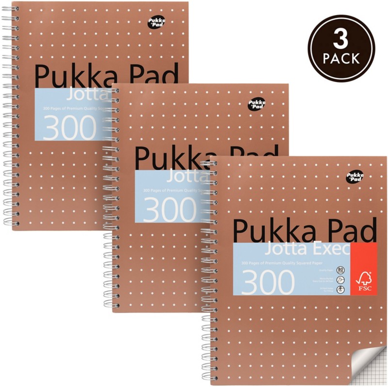 Pukka Metallics Notizbuch DIN A4 Kariert Doppeldraht Seitlich gebunden Karton Hardback Bronze Gelocht 300 Seiten 3 Stück...