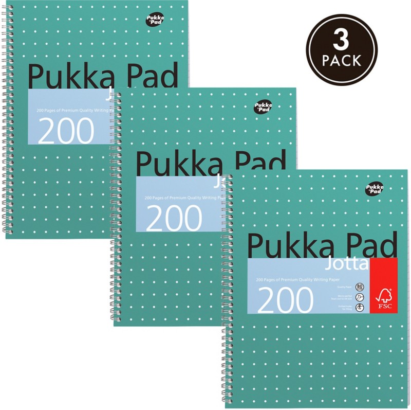 Pukka Metallics Notizbuch DIN A4 Liniert Doppeldraht Seitlich gebunden Karton Hardback Grün Gelocht 200 Seiten 3 Stück à...