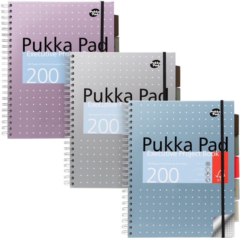 Pukka Metallics Notizbuch DIN A4 Kariert Doppeldraht Seitlich gebunden Hard Back Hardback Farbig sortiert Gelocht 200 Se...