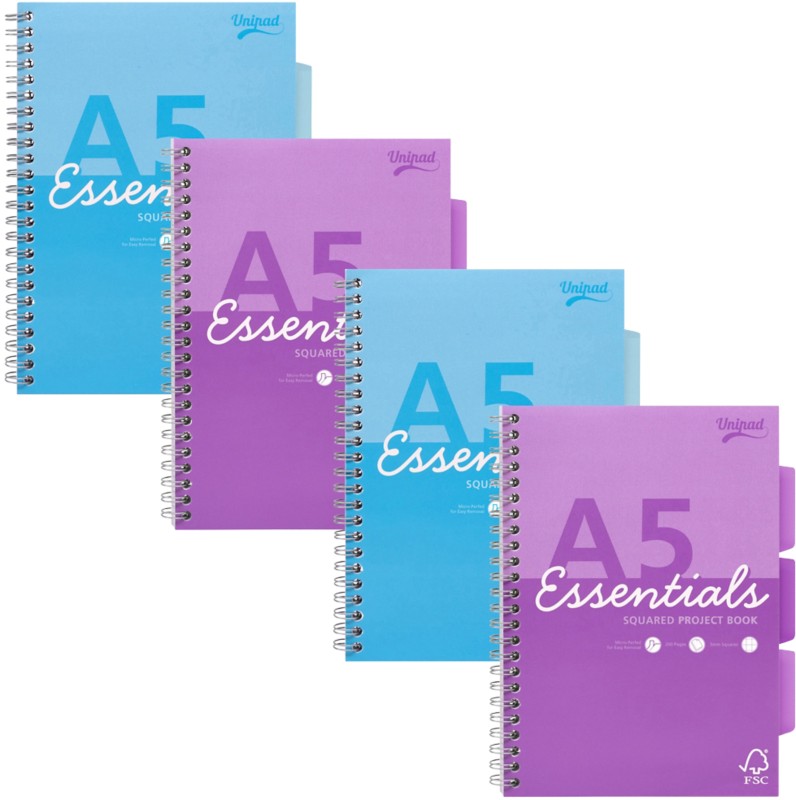 Pukka Essentials Notizbuch DIN A5 Kariert Doppeldraht Seitlich gebunden Karton Hardback Farbig sortiert Nicht gelocht 20...