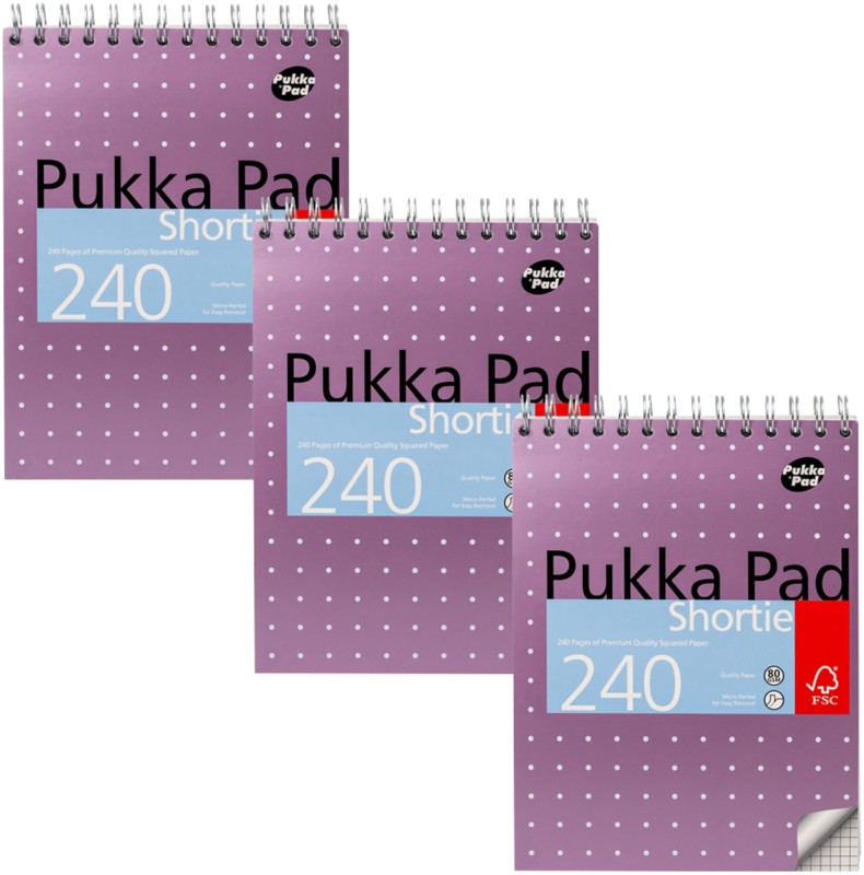 Pukka Metallics Notizblock Kariert Doppeldraht Oben gebunden Karton Hardback Violett Gelocht 240 Seiten 3 Stück à 240 Bl...