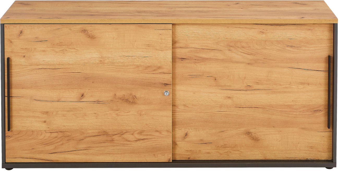 Germania Renton Cabinet Lockable 160 X 40 X 74 Cm Graphite Navarra Oak Repro