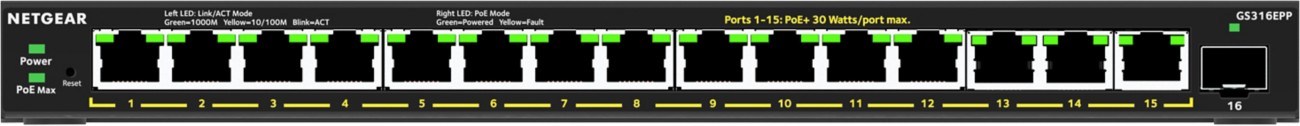 Thumbnail - NETGEAR 16-Port High-Power PoE+ Gigabit Ethernet Plus Switch (231W) mit 1 SFP Port (GS316EPP) Managed Gigabit Ethernet (...