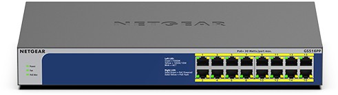 Thumbnail - NETGEAR Switch GS516PP Unmanaged Gigabit Ethernet (10/100/1000) Power over Ethernet (PoE) Blau, Grau