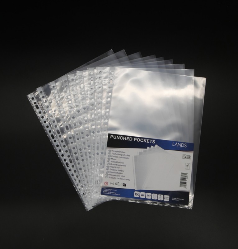 Klarsichthüllen DIN A4 Texturiert Transparent 55 Mikron PP (Polypropylen) 23 Löcher 100 Stück