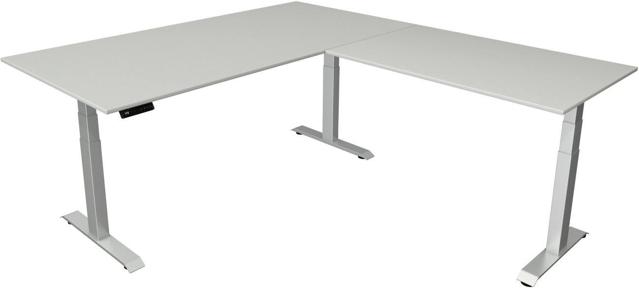 Kerkmann Elektronisch Höhenverstellbar Sitz-Stehschreibtisch Hellgrau T-Fuß 2.000 (B) x 2.200 (T) x 1.290 (H) mm Metall,...