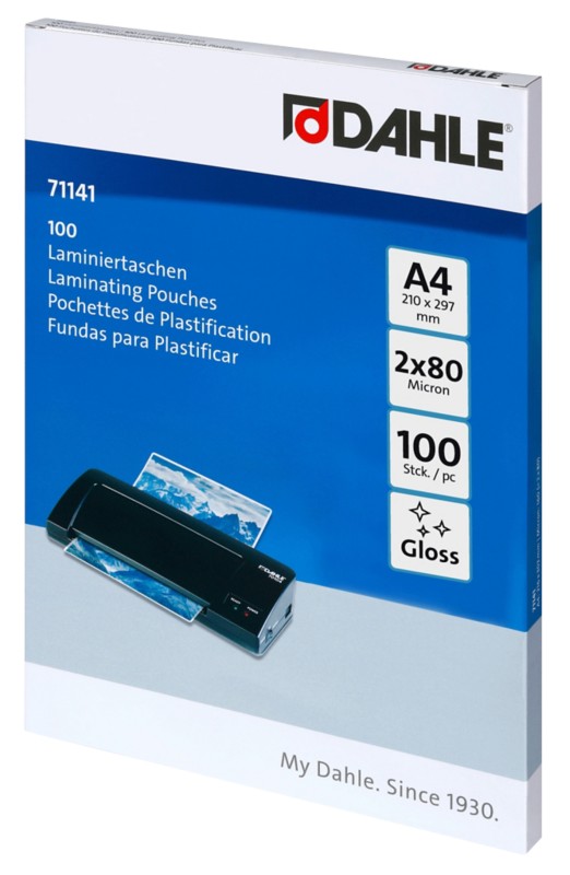 Thumbnail - Dahle Laminierfolien DIN A4 Glänzend 80 Mikron (2 x 80) Transparent 100 Stück