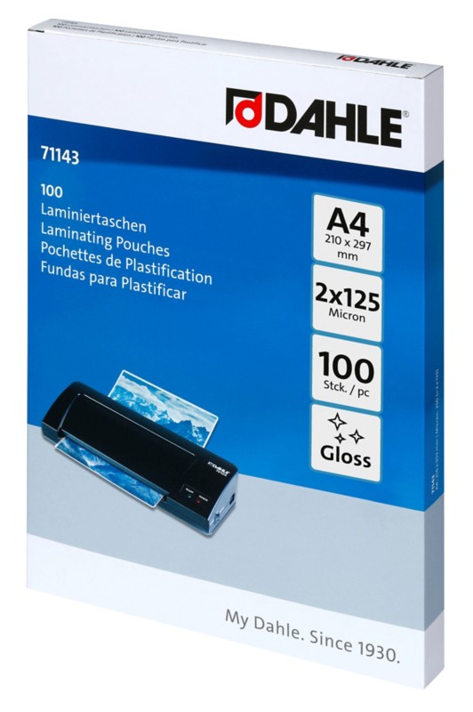 Dahle Laminierfolien DIN A4 Glänzend 125 (2 x 125 Mikron) Transparent 100 Hüllen
