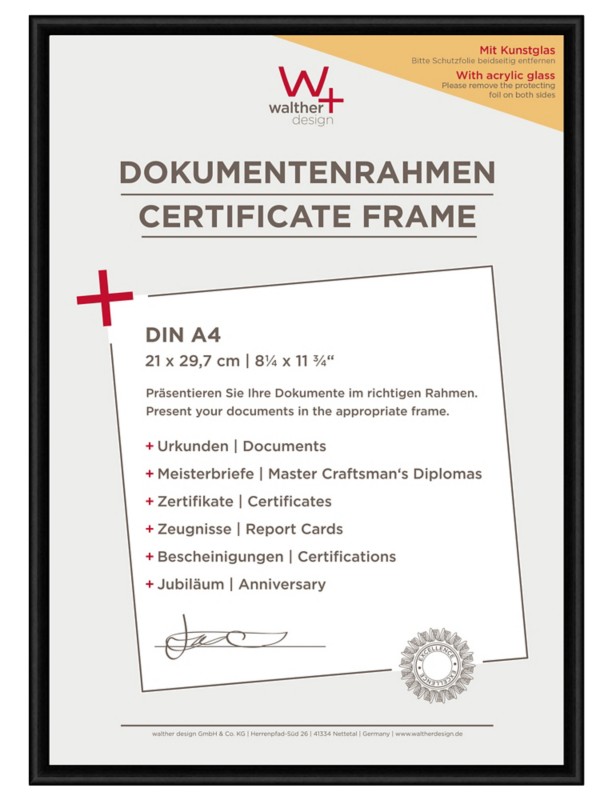 walther design DIN A4 Bilderrahmen Schwarz Kunststoff KVX130B 22,2 (B) x 1,4 (T) x 31 (H) cm