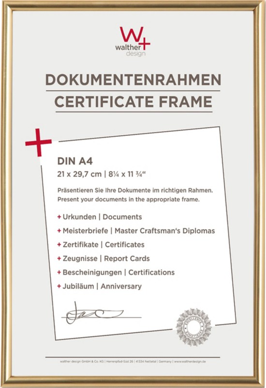 walther design DIN A4 Bilderrahmen Gold Kunststoff KG130H 22,1 (B) x 1,9 (T) x 30,8 (H) cm