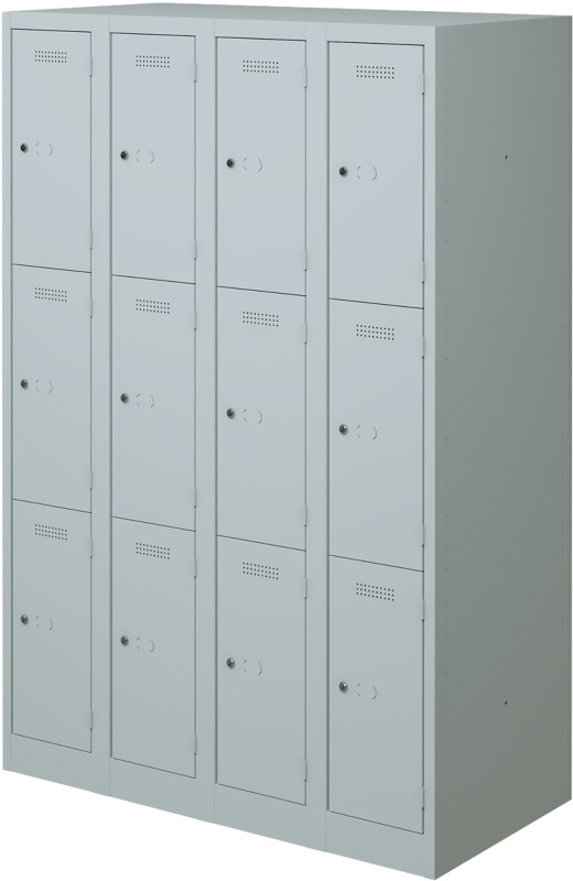 Bisley Primary Stahl Garderobenschrank 3 Türen 4 abteile Schlüssel 1.200 x 500 x 1.800 mm Hellgrau