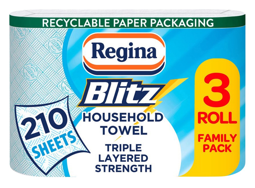 Regina Blitz Kitchen Roll 3 Ply 3 Rolls Of 70 Sheets