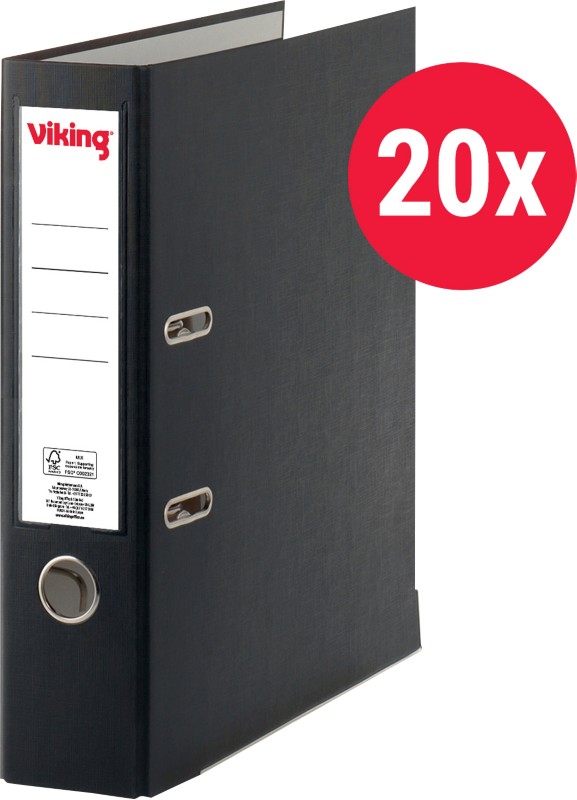 Viking Breit Ordner DIN A4 75 mm Schwarz 2 Ringe PP (Polypropylen) Matt Hochformat 20 Stück