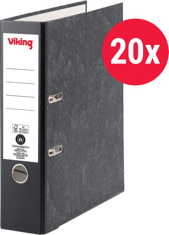 Viking Breit Ordner DIN A4 hoch 80 mm Schwarz 2 Ringe 6180 Pappkarton Wolkenmarmor Hochformat 20 Stück
