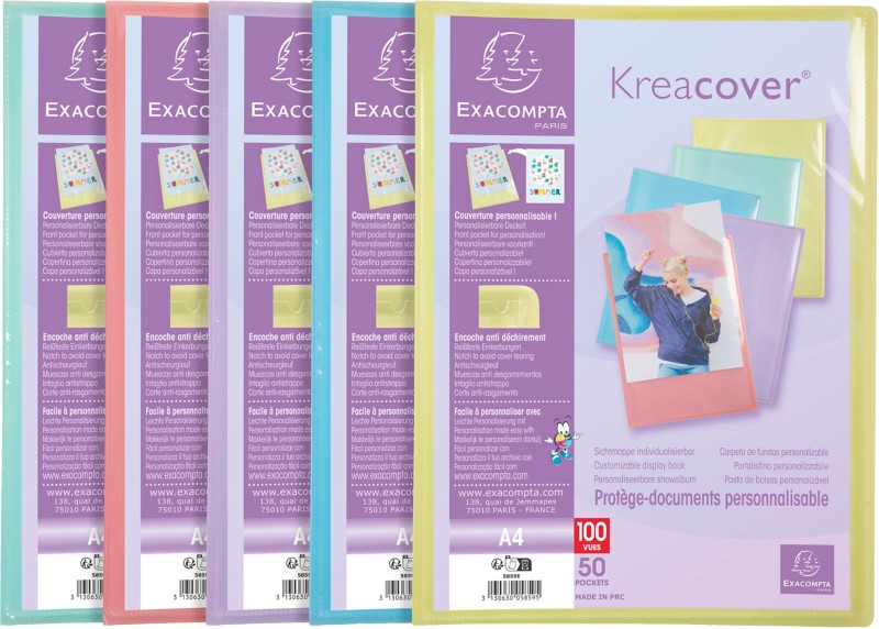 Exacompta Kreacover Pastel Display Book 50 Pockets A4 Assorted Pack Of 10